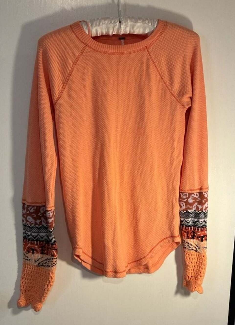 Free People In The Mix Thermal Top Size M Desert Orange Knit Cuff